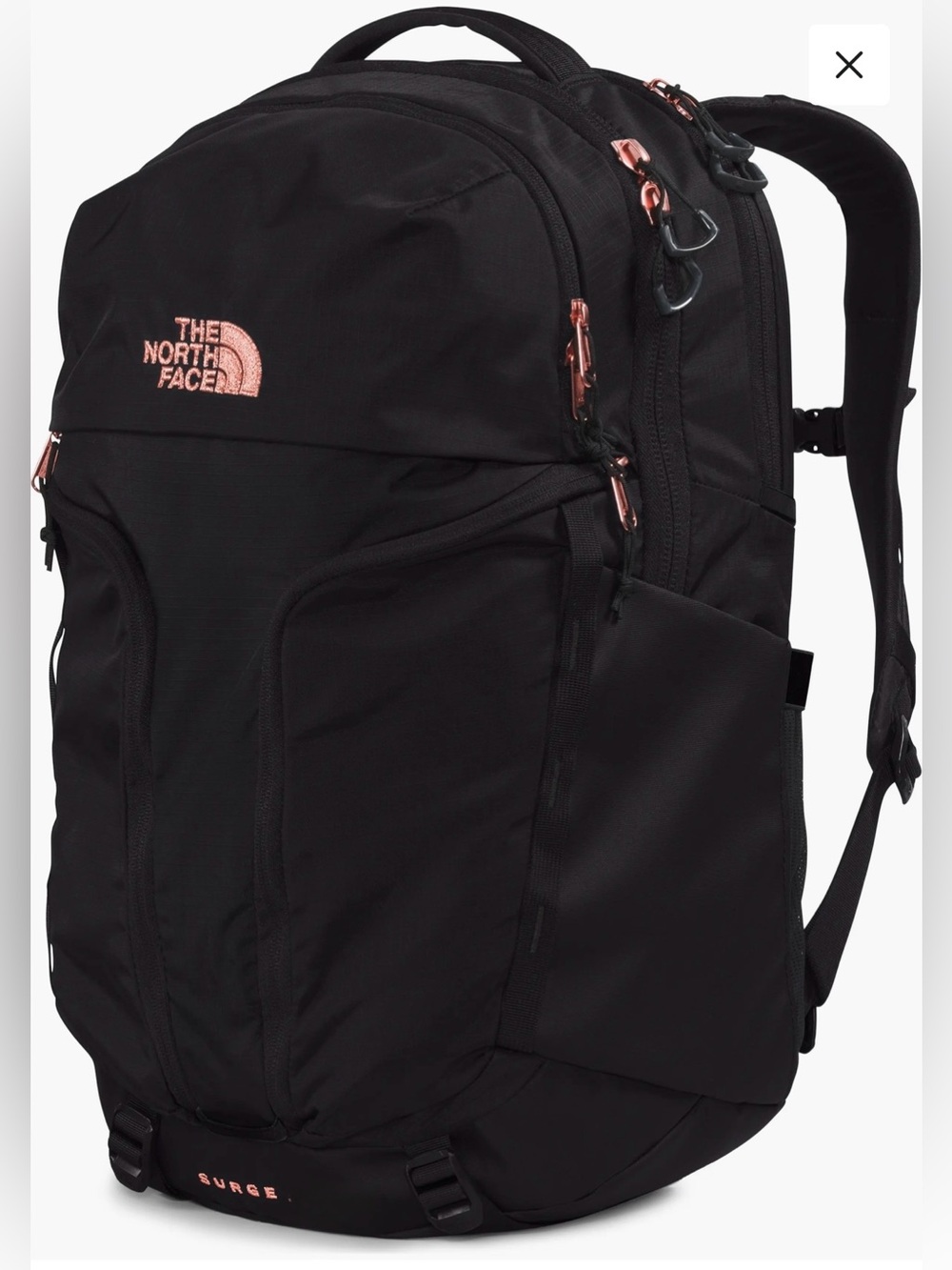 NEW The North Face Women's Surge Backpack, 12" x 6.5" x 19.5", Blk/Rose Gld